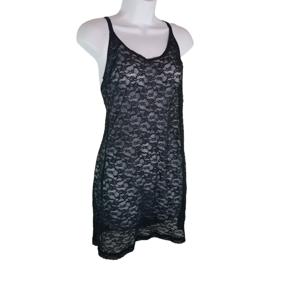 Victorias Secret black stretch lace racerback slip dress